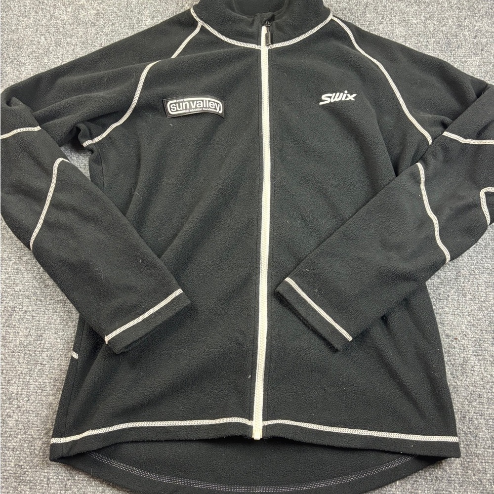 SWIX Men’s black/white “Sun Valley” patch Full Zip fleece jacket size: Large